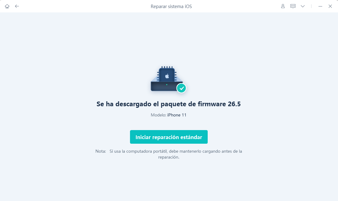 Descargar firmware e iniciar reparación estándar