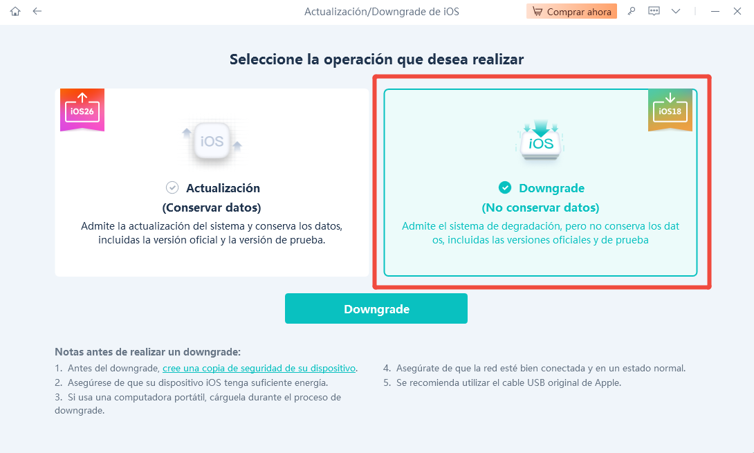 volver a ios 26 degradar