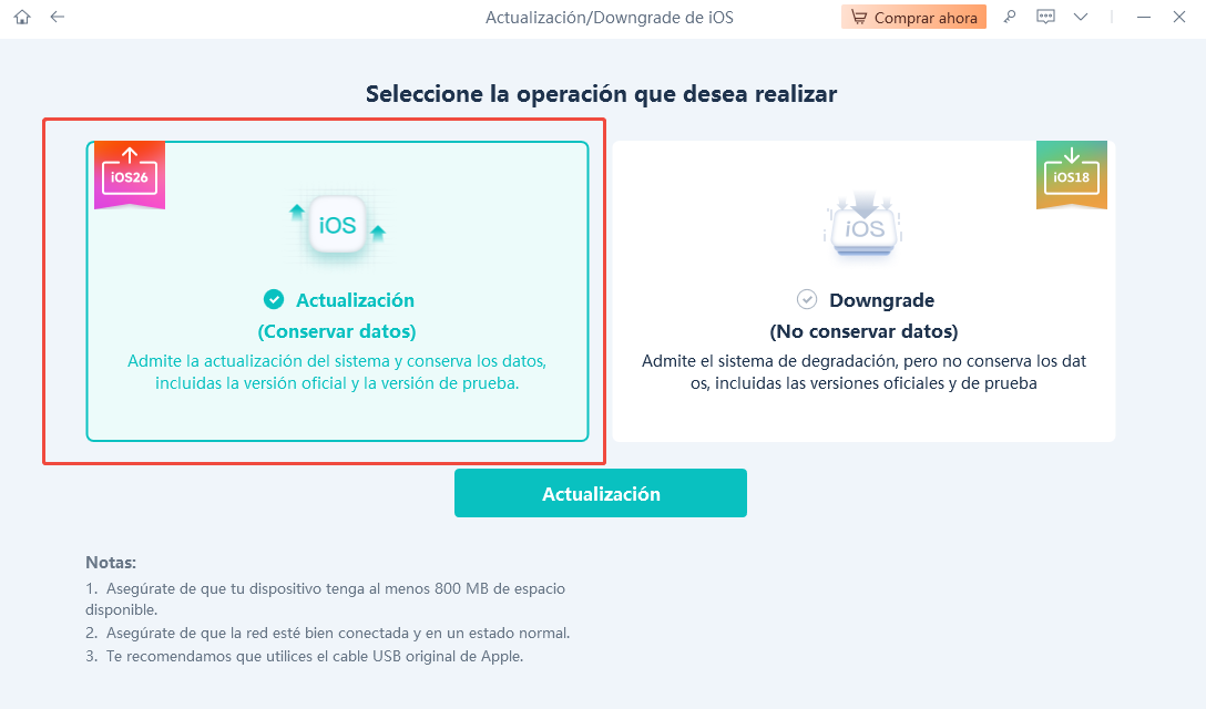 Seleccionar actualización para iOS 27 Beta