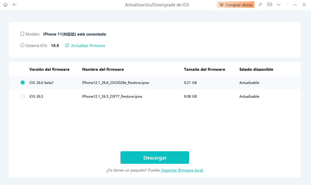 Hacer clic en Download para descargar el firmware