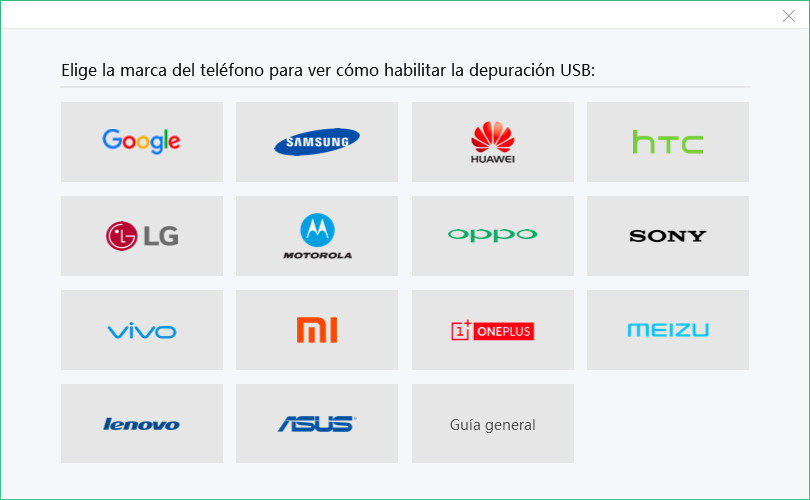 configuración específica de la depuración usb