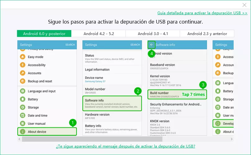 Activar la depuración USB en Android 6.0 o posterior