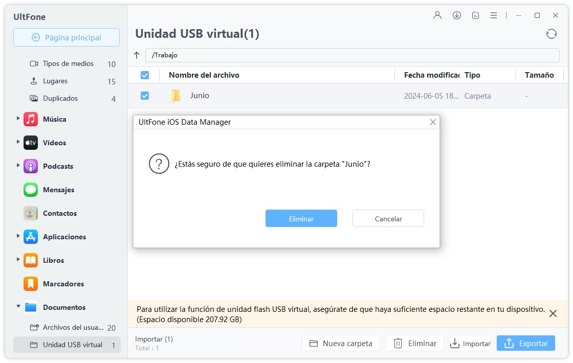 delete files from the virtual USB drive