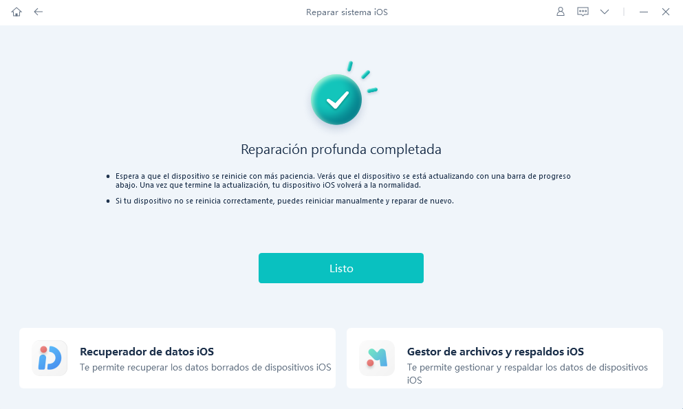 terminada la reparación del sistema ios