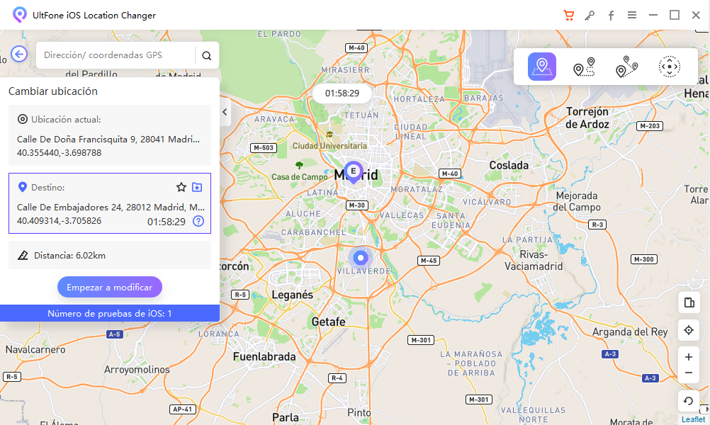seleccione una dirección virtual para empezar a simular la ubicación en iphone