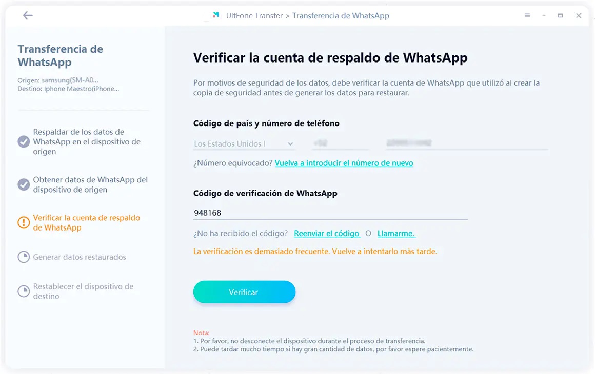 introducir el código de verificación de whatsapp